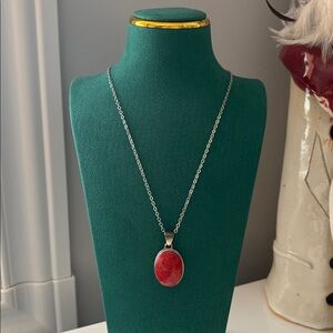 Red  coral Oval Pendant Necklace
